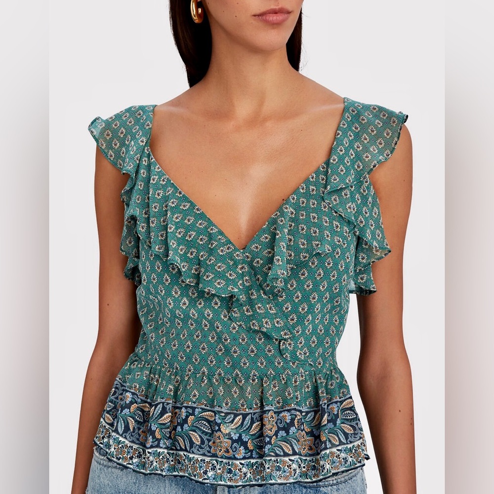Veronica Beard NWT randa silk ruffle top in sea glass green!